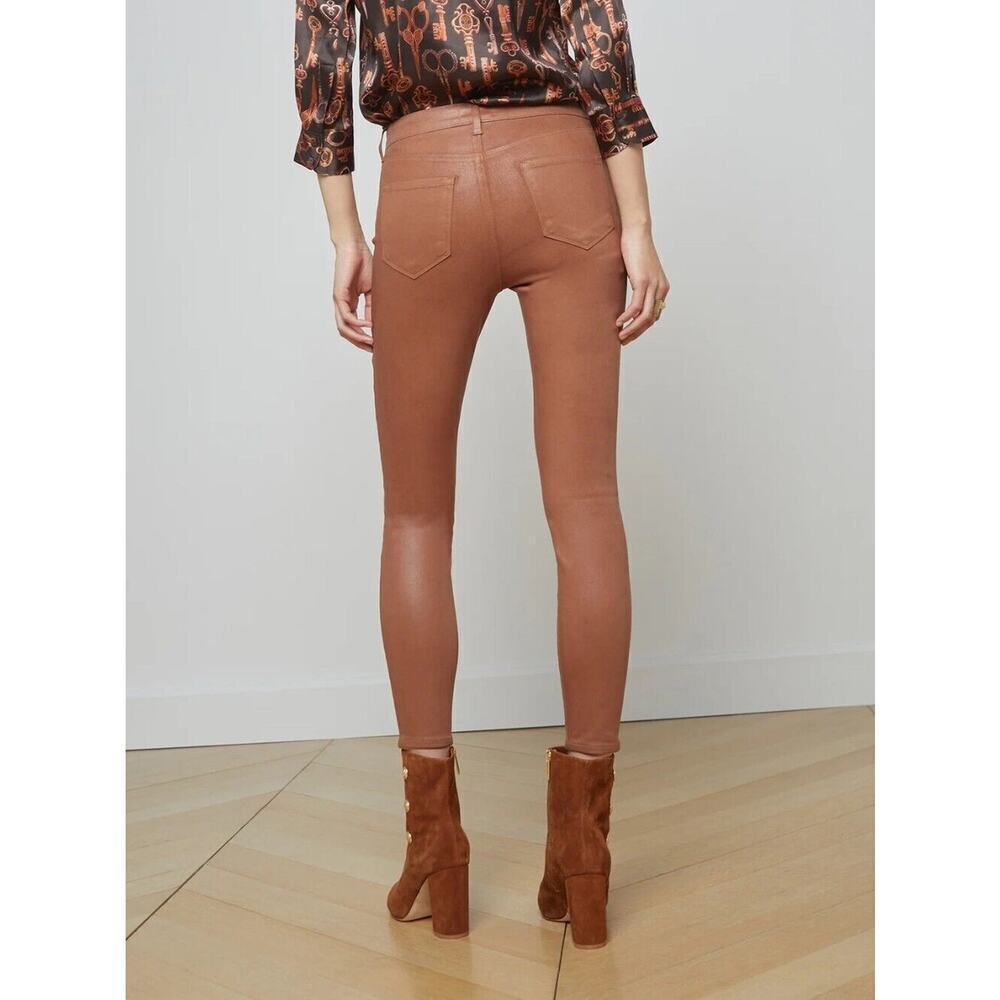 L'Agence Womens High Rise Coated Margot Skinny Jeans Brown Size 32 - Picture 3 of 11